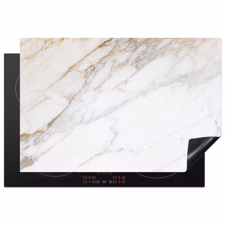 Marmer - Steen - Wit - Goud - Marmerlook - Steen - Luxe Inductie beschermer vinyl 3mm klein -3d