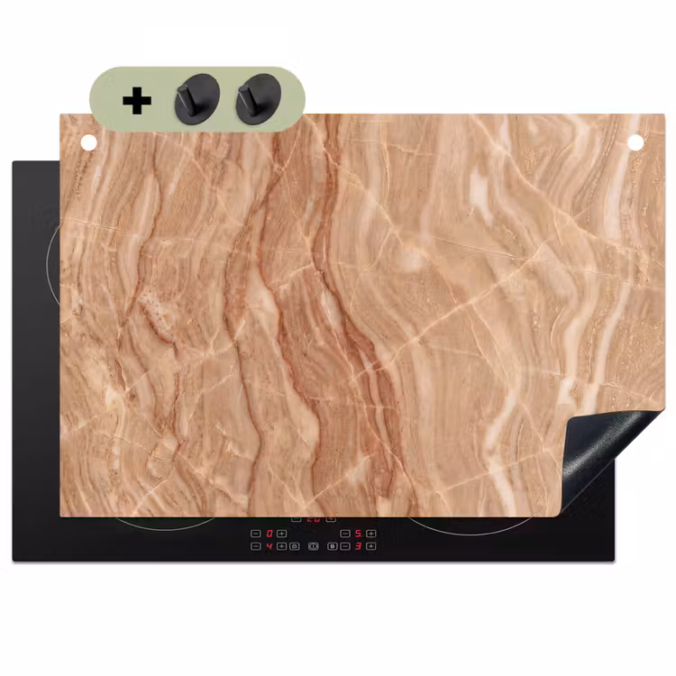 Marmer - Ader - Natuur - Abstract - Beige Inductie beschemer met haakjes klein -3d