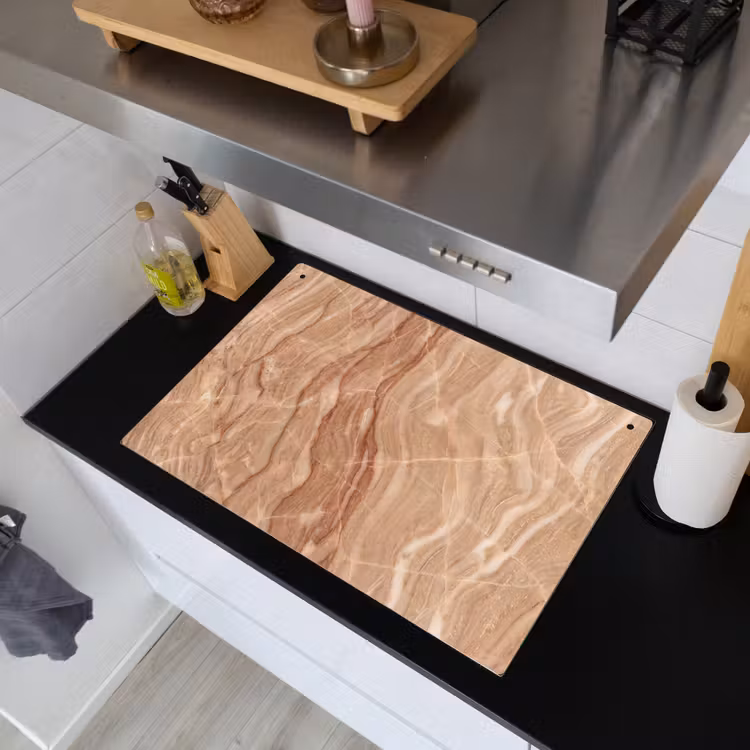 Marmer - Ader - Natuur - Abstract - Beige Inductie beschemer met haakjes klein -sfeer1