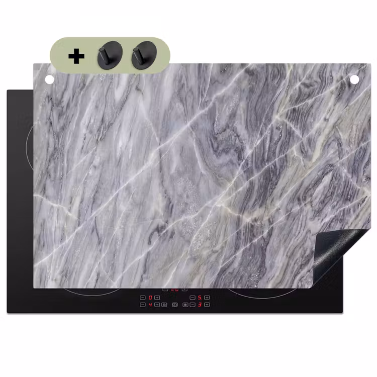 Marmer - Ader - Patroon - Abstract - Grijs Inductie beschemer met haakjes klein -3d