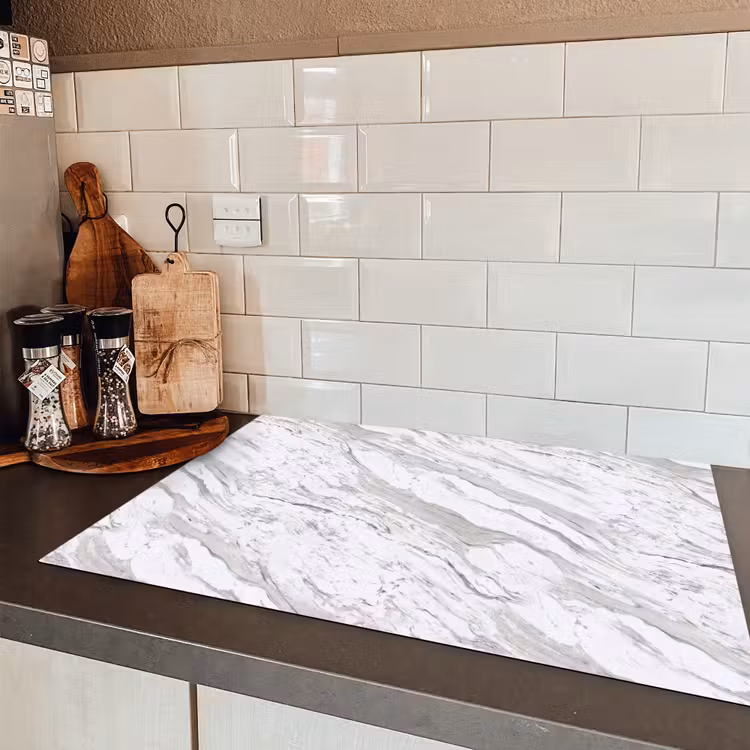 Marmer - Wit - Grijsgroen Inductie beschermer vinyl 3mm klein 276 -sfeer3