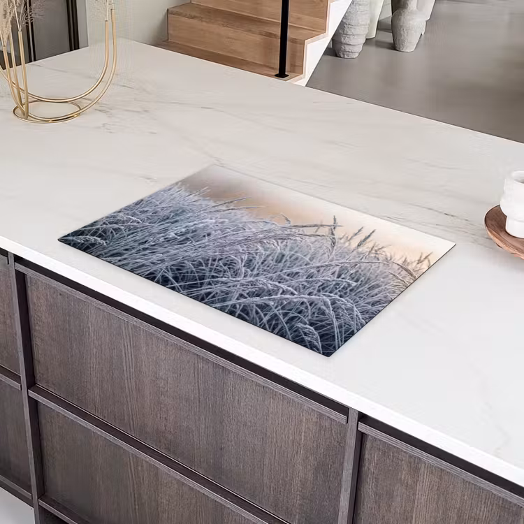 Rijp - Gras - Kristallen - Winter - Minimalistisch Inductie beschermer vinyl 3mm klein -sfeer8