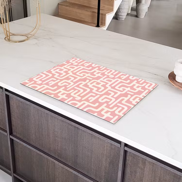 Doolhofpatroon - Roze - Wit - Abstract Inductie beschermer vinyl 3mm klein 276 -sfeer8