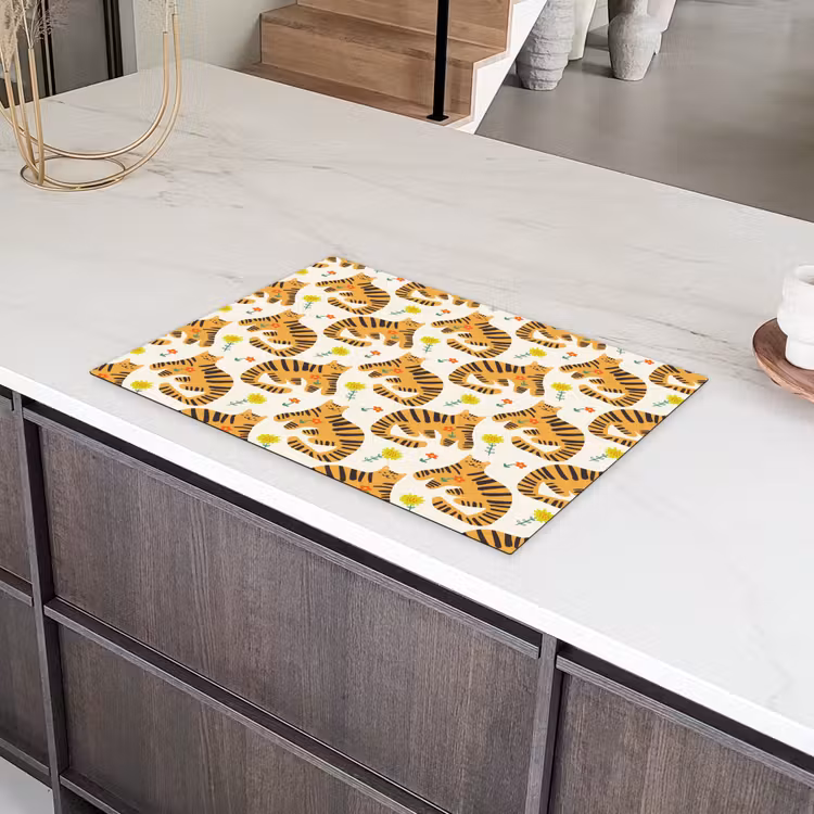 Vrolijk - Tijgerkatten - Bloemen Inductie beschermer vinyl 3mm klein 276 -sfeer8
