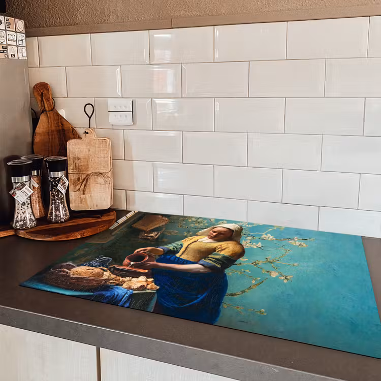 Melkmeisje - Amandelbloesem - Van Gogh - Vermeer - Schilderij - Oude meesters Inductie beschermer vinyl 3mm klein -sfeer3