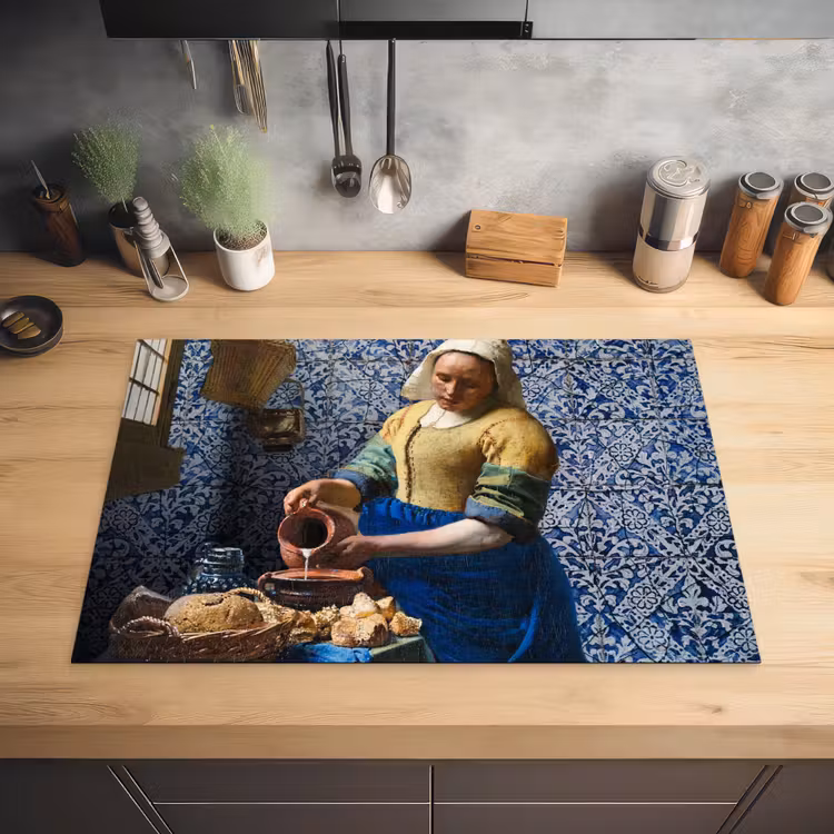 Melkmeisje - Delfts Blauw - Vermeer - Schilderij - Oude meesters Inductie beschermer vinyl 3mm klein -sfeer5