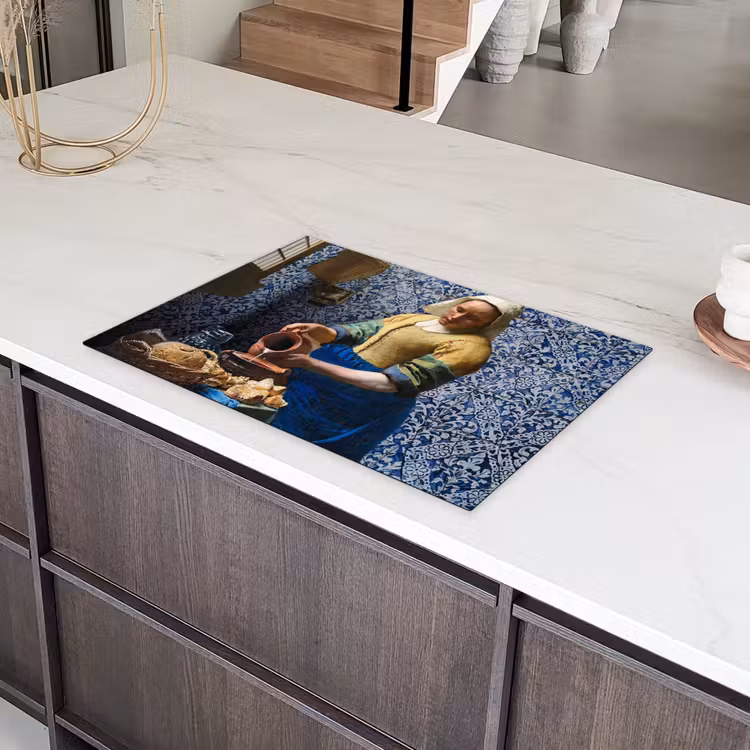 Melkmeisje - Delfts Blauw - Vermeer - Schilderij - Oude meesters Inductie beschermer vinyl 3mm klein -sfeer8