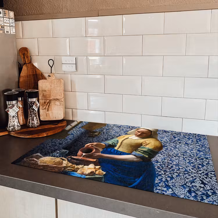 Melkmeisje - Delfts Blauw - Vermeer - Schilderij - Oude meesters Inductie beschermer vinyl 3mm klein -sfeer3