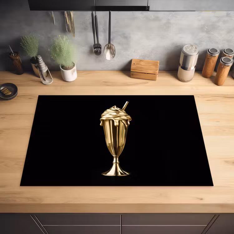 Milkshake - Goud - Drinken - Zwart Inductie beschermer vinyl 3mm klein -sfeer5
