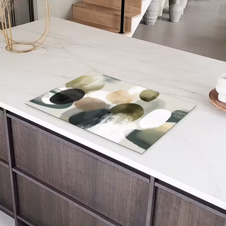 Minimalistisch - Cirkels - Penseelstreken - Beige Inductie beschermer vinyl 3mm klein -sfeer8