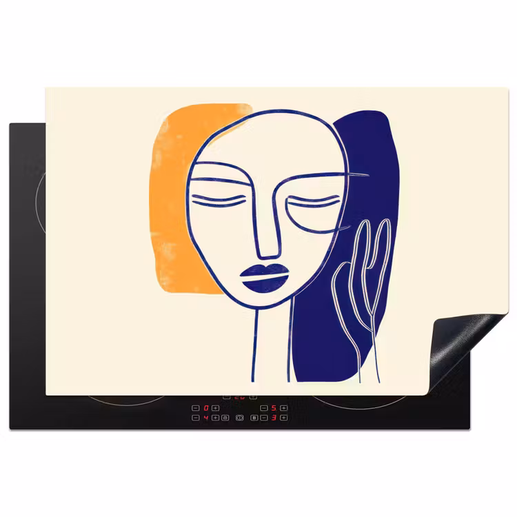 Minimalistisch - Gezicht - Hand - Oranje - Blauw Inductie beschermer vinyl 3mm klein -3d