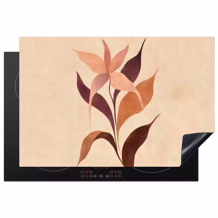 Minimalistisch - Bloem - Bladeren - Beige Inductie beschermer vinyl 3mm klein -3d