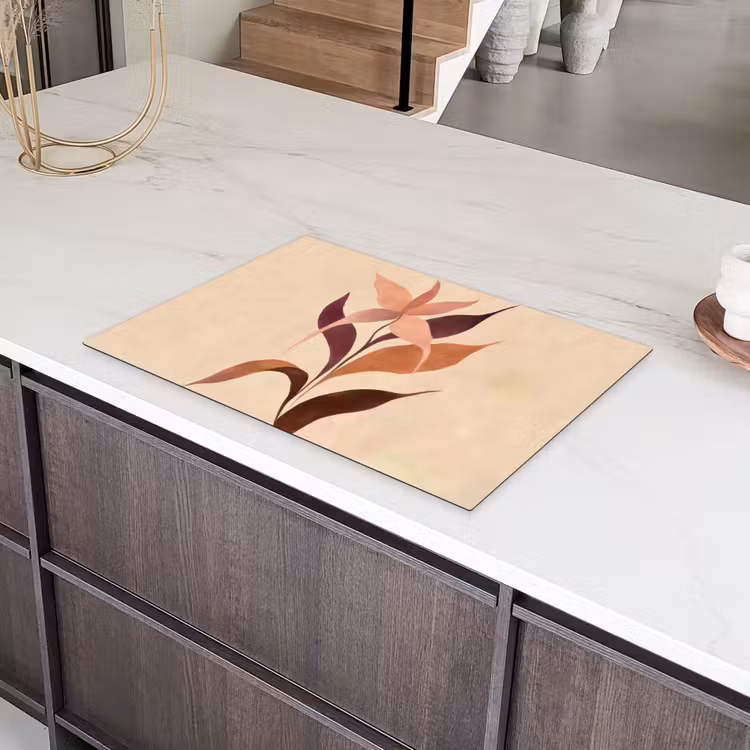 Minimalistisch - Bloem - Bladeren - Beige Inductie beschermer vinyl 3mm klein -sfeer8
