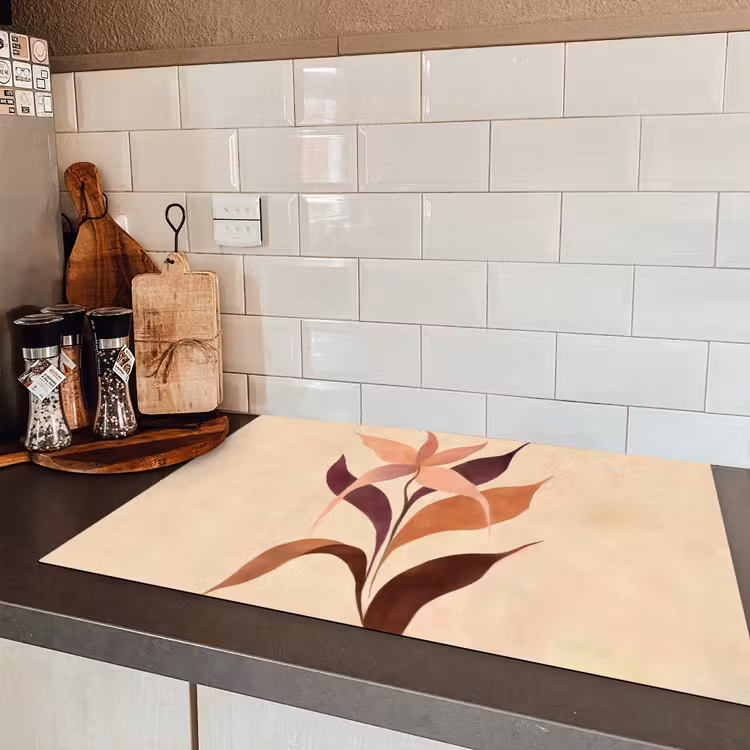 Minimalistisch - Bloem - Bladeren - Beige Inductie beschermer vinyl 3mm klein -sfeer3