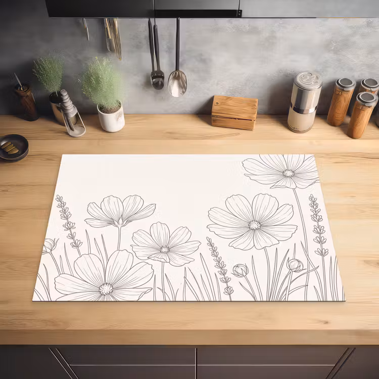 Minimalistisch - Modern - Bloemen - Beige Inductie beschermer vinyl 3mm klein -sfeer5