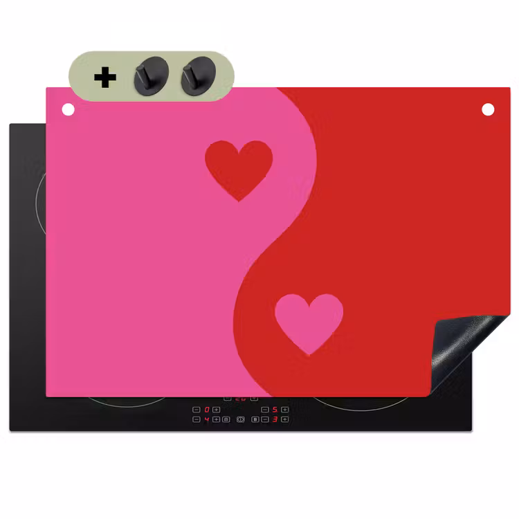 Minimalistisch - Rood - Roze - Hartjes Inductie beschemer met haakjes klein -3d