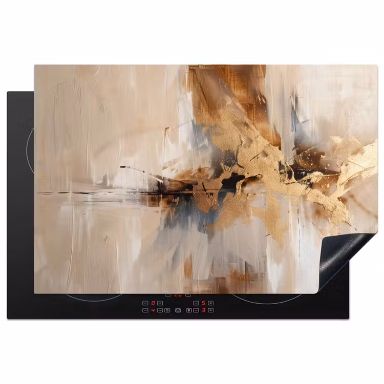 Modern - Bruin - Abstract - Beige Inductie beschermer vinyl 3mm klein -3d