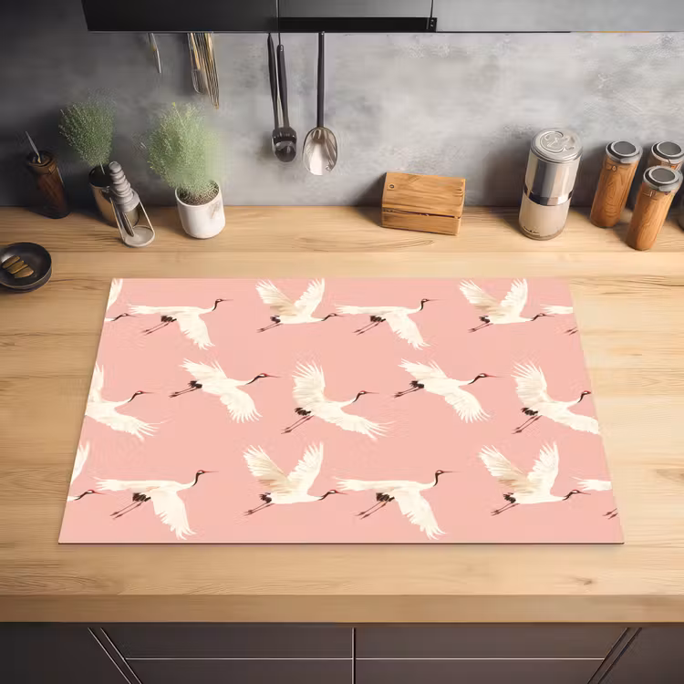 Modern - Kraanvogels - Roze Inductie beschermer vinyl 3mm klein 276 -sfeer5