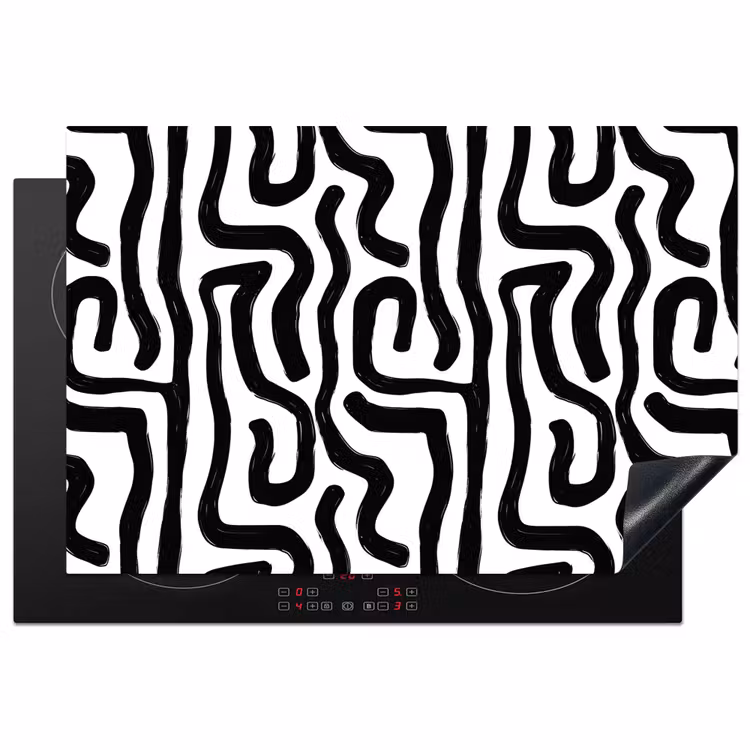 Modern - Lijnen - Zwart Inductie beschermer vinyl 3mm klein 276 -3d