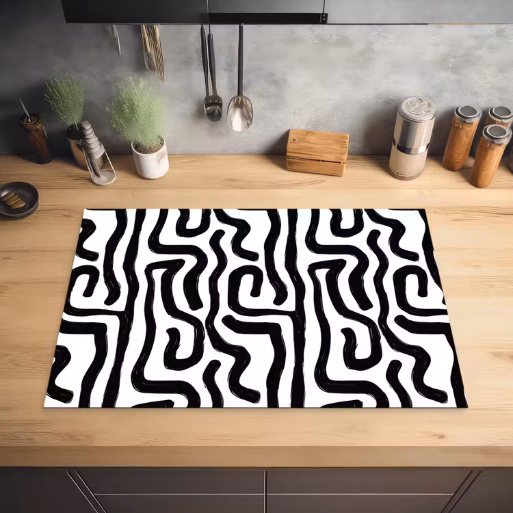 Modern - Lijnen - Zwart Inductie beschermer vinyl 3mm klein 276 -sfeer5