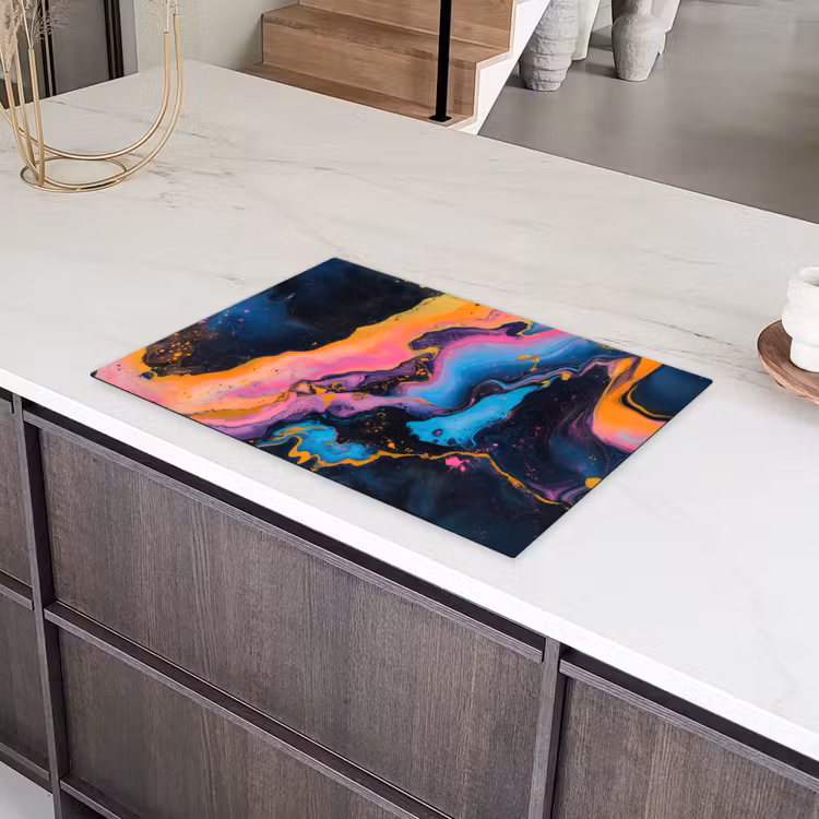 Modern - Marmer - Oranje Inductie beschermer vinyl 3mm klein -sfeer8