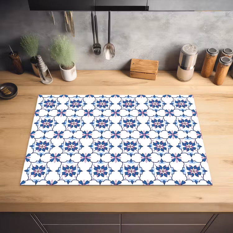 Modern - Patroon - Blauw - Roze Inductie beschermer vinyl 3mm klein 276 -sfeer5
