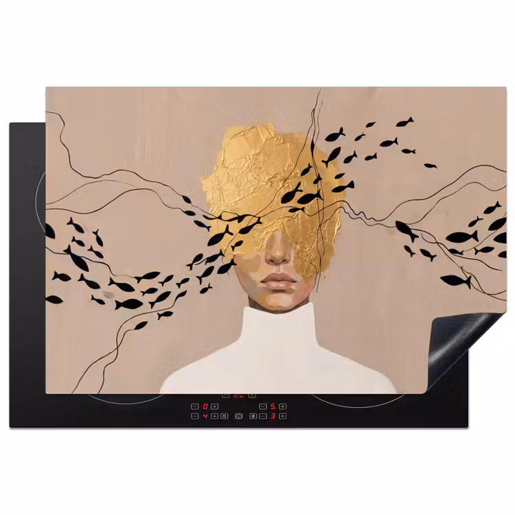 Modern - Vrouw - Goud Inductie beschermer vinyl 3mm klein -3d
