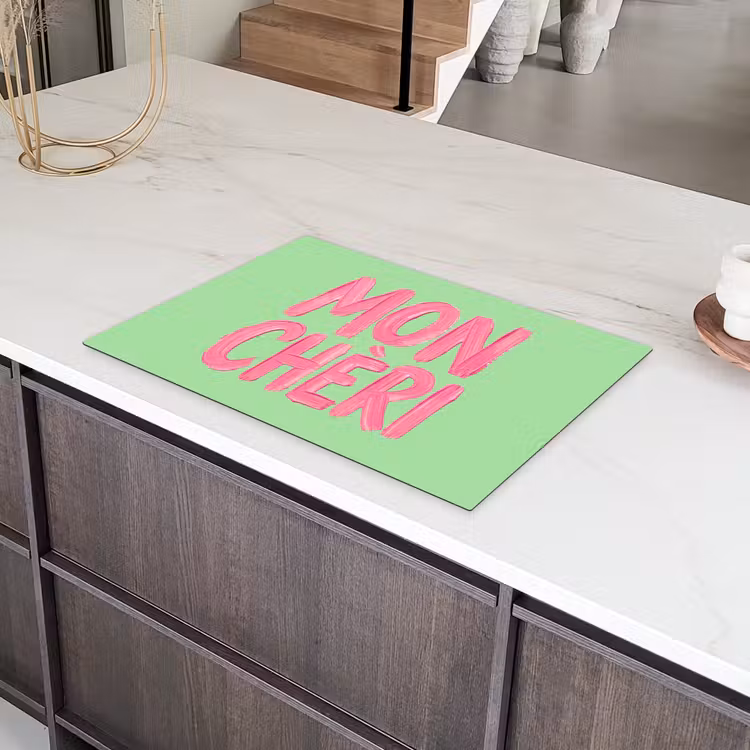 Mon cheri - Groen - Roze Inductie beschermer vinyl 3mm klein -sfeer8