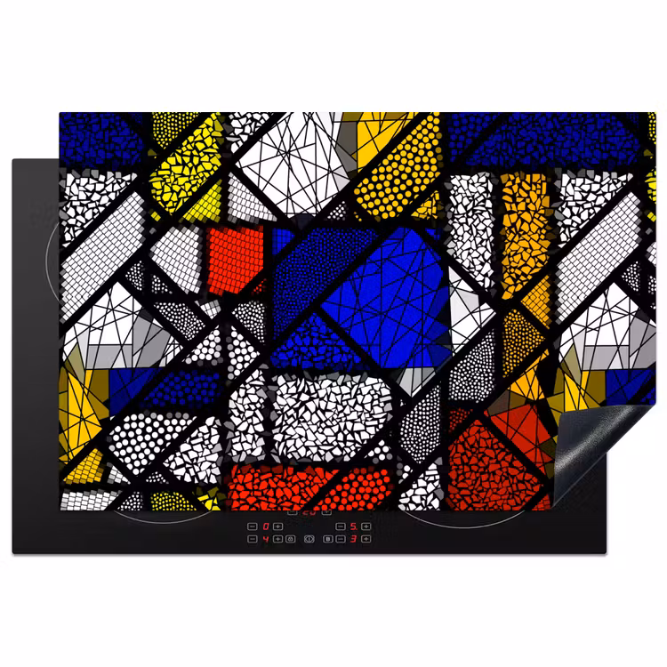 Mondriaan - Glas in lood - Oude Meesters - Kunstwerk - Abstract - Schilderij Inductie beschermer vinyl 3mm klein -3d