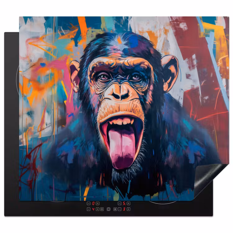 Aap - Tong - Abstract - Zwart Inductie beschermer vinyl 3mm middel -3d