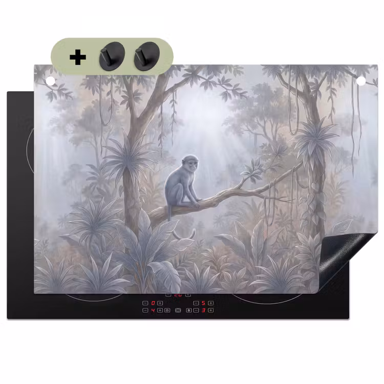 Aap - Boom - Jungle - Natuur - Grijs Inductie beschemer met haakjes klein -3d