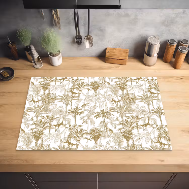 Apen - Jungle - Abstract - Beige Inductie beschermer vinyl 3mm klein 276 -sfeer5