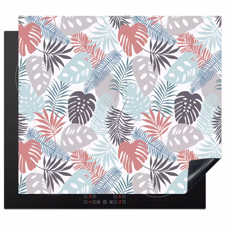 Monstera - Pastel - Bladeren - Tropical Inductie beschermer vinyl 3mm middel -3d