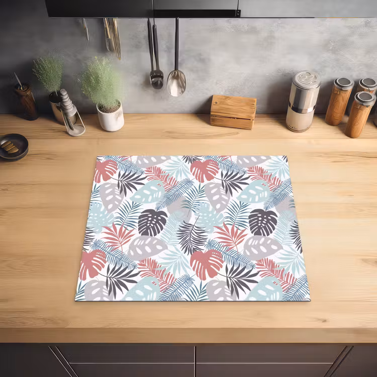 Monstera - Pastel - Bladeren - Tropical Inductie beschermer vinyl 3mm middel -sfeer5