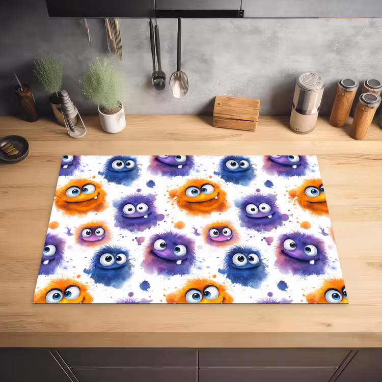 Monstertjes - Aquarel - Kleurrijk Inductie beschermer vinyl 3mm klein 276 -sfeer5
