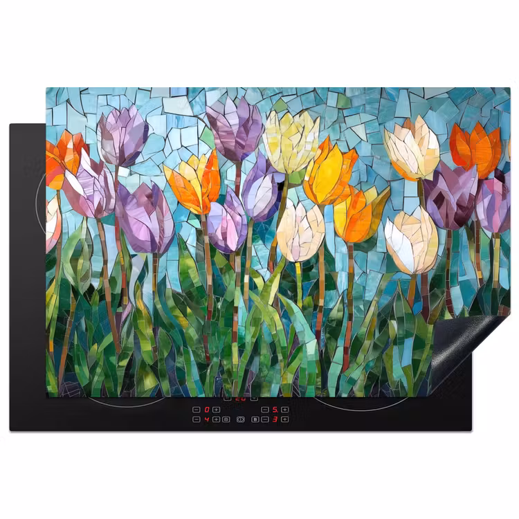 Mozaïek - Veld - Tulpen - Kleurrijk Inductie beschermer vinyl 3mm klein -3d