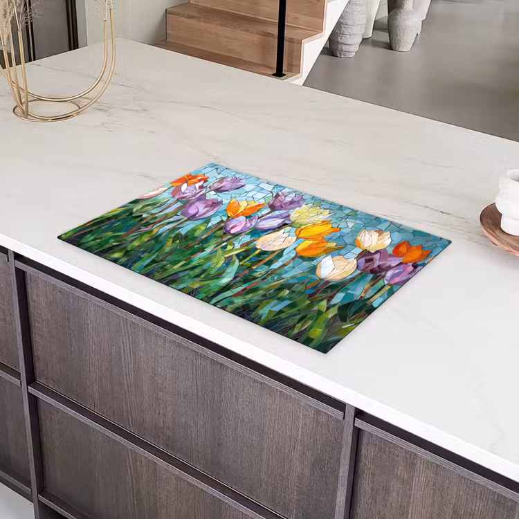 Mozaïek - Veld - Tulpen - Kleurrijk Inductie beschermer vinyl 3mm klein -sfeer8