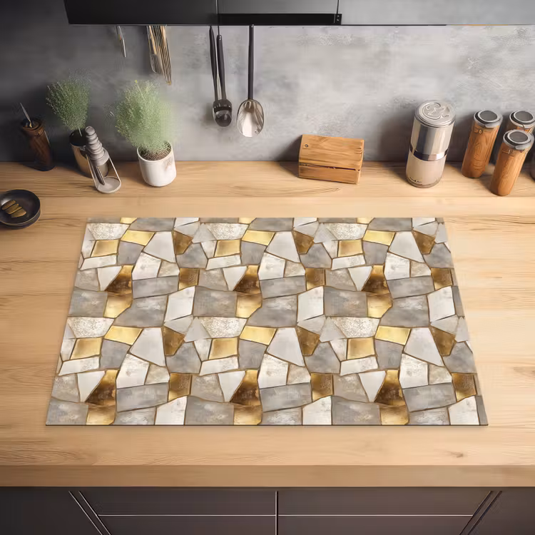 Mozaïek - Marmer - Goud Inductie beschermer vinyl 3mm klein 276 -sfeer5
