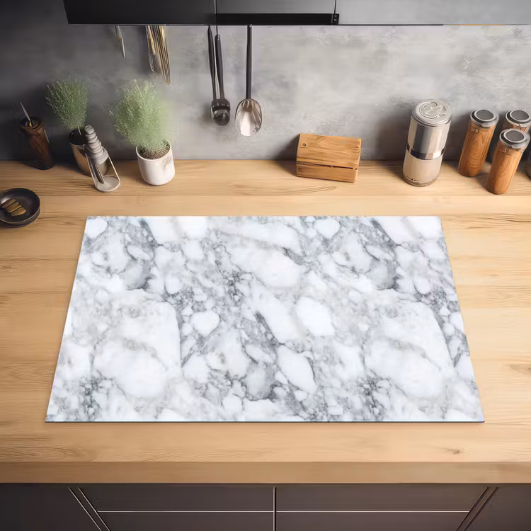 Mozaïek - Marmer - Wit - Onregelmatig Inductie beschermer vinyl 3mm klein 276 -sfeer5