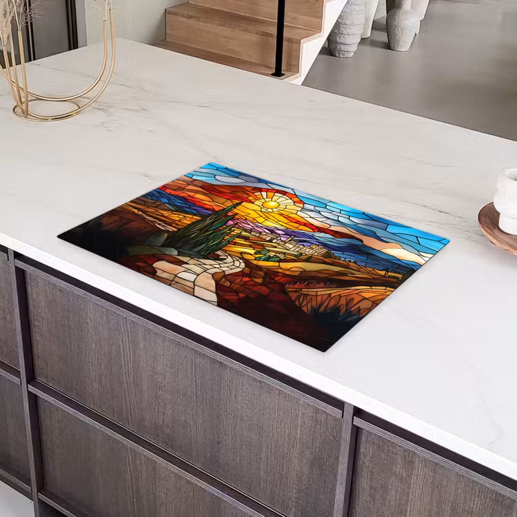 Mozaïek - Zon - Landschap - Dorp Inductie beschermer vinyl 3mm klein -sfeer8