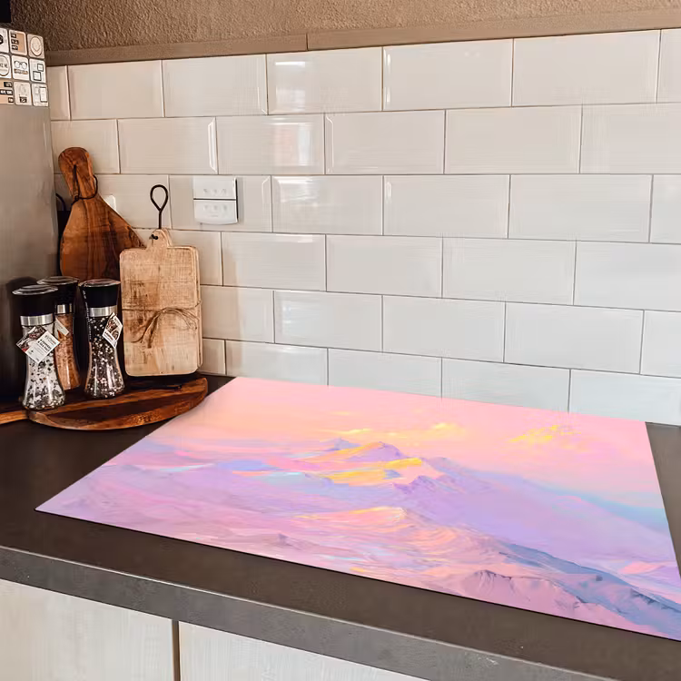 Bergtoppen - Wolken - Dromerig Inductie beschermer vinyl 3mm klein -sfeer3
