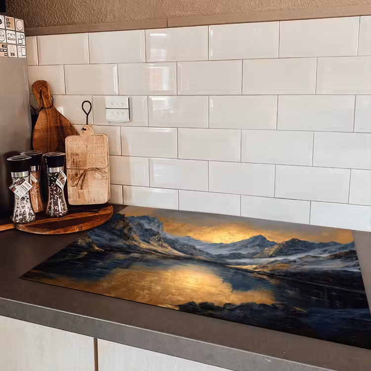 Berglandschap met Gouden Zonsondergang Inductie beschermer vinyl 3mm klein -sfeer3