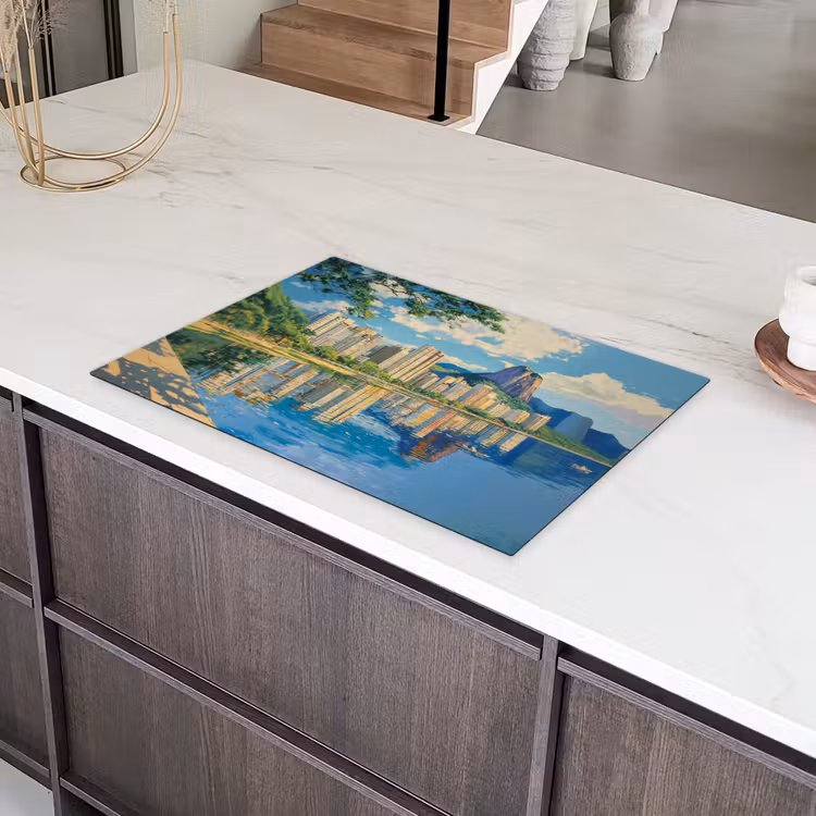 Berg - Skyline - Strand - Water Inductie beschermer vinyl 3mm klein -sfeer8