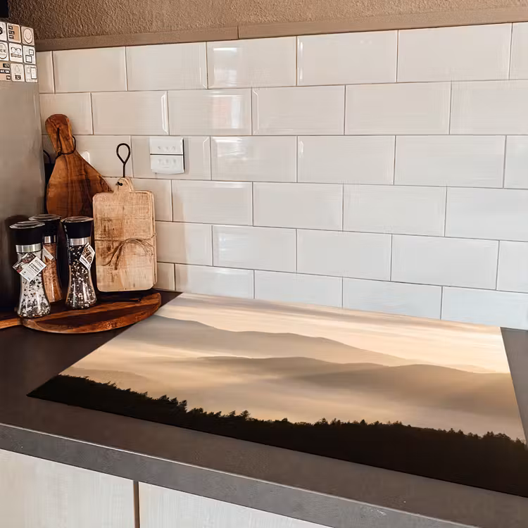 Bergen - Mist - Zonnestralen Inductie beschermer vinyl 3mm klein -sfeer3