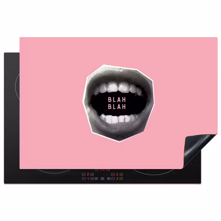 Mond - BLAH BLAH - Roze Inductie beschermer vinyl 3mm klein -3d