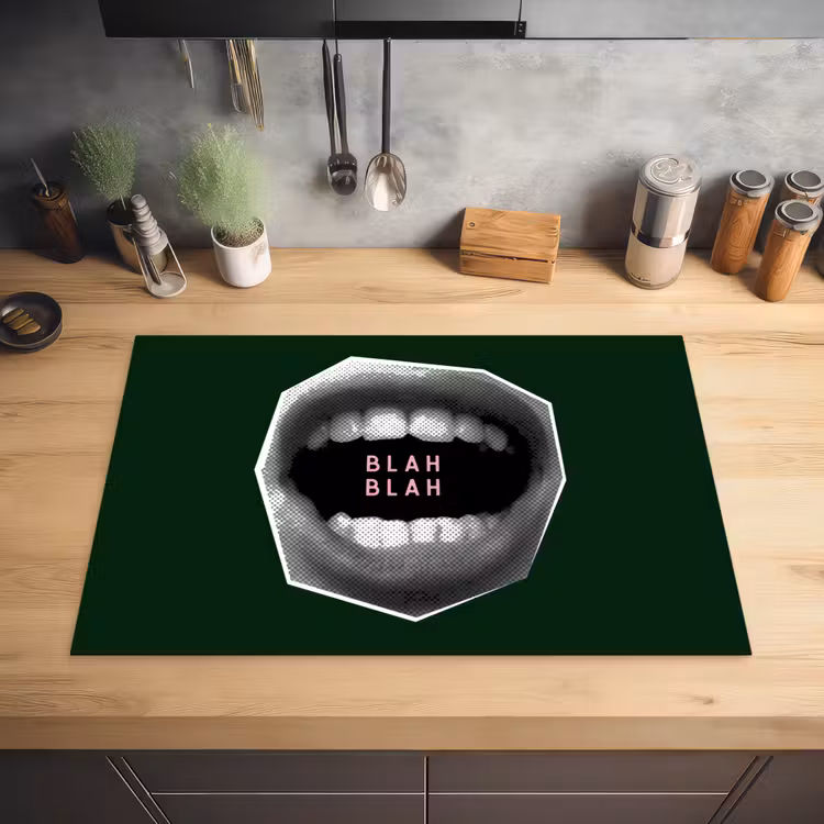 Mond - Groen - Illustratie - BLAH BLAH Inductie beschermer vinyl 3mm klein -sfeer5