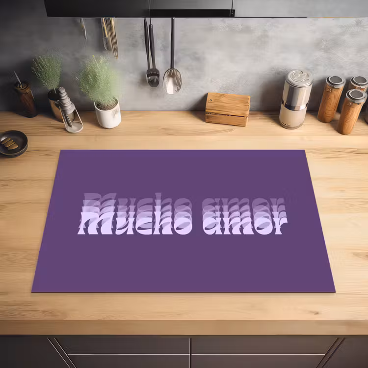 Mucho amor - Paars - Grafisch Inductie beschermer vinyl 3mm klein -sfeer5