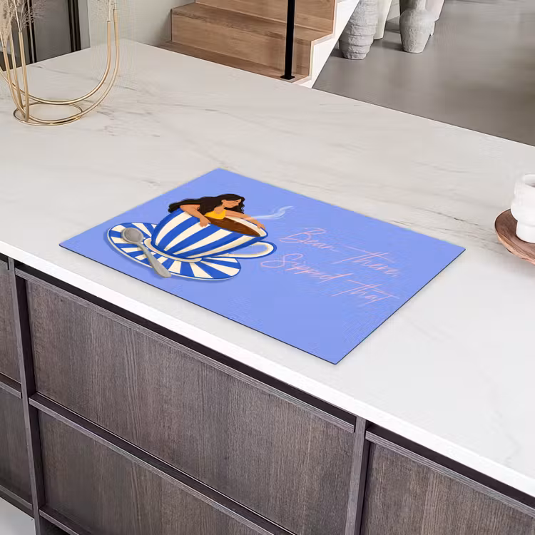 Mok - Koffie - Vrouw - Paars Inductie beschermer vinyl 3mm klein -sfeer8