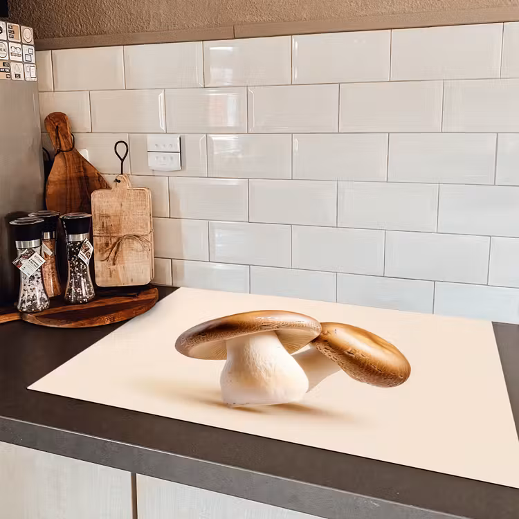 Champignons - Zacht - Beige Inductie beschermer vinyl 3mm klein -sfeer3