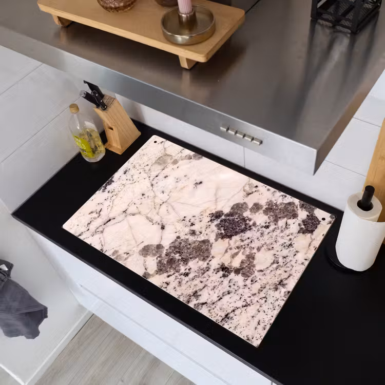 Natuursteen - Patroon - Abstract - Beige - Grijs Inductie beschemer met haakjes klein -sfeer1